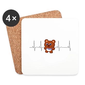 Teddybär Herzschlag - Untersetzer (4er-Set) - Weiß - Vorne