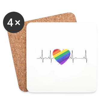Herzklopfen Herz Regenbogen Diversität - Untersetzer (4er-Set) - Weiß - Vorne