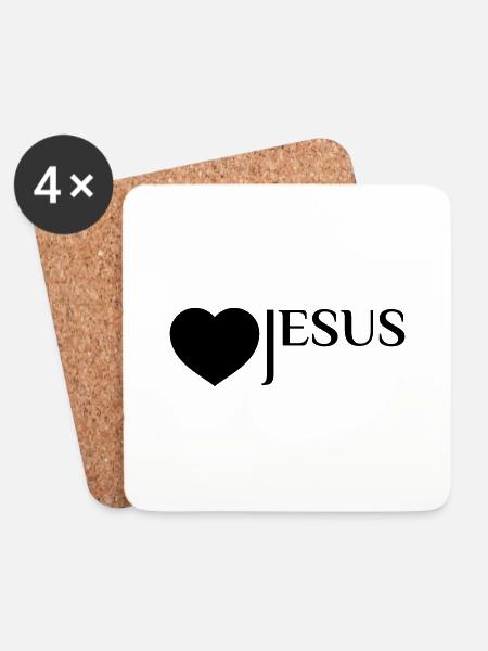"I Love Jesus" T-Shirt - Zeige deine Liebe zu Jesu - Untersetzer (4er-Set) - Weiß