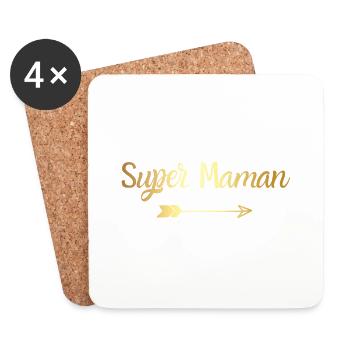 super maman doré - cadeau maman - Dessous de verre (lot de 4) - blanc - Devant