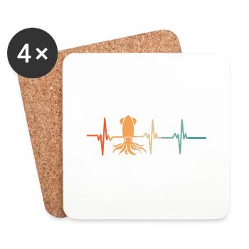 Battement de cœur calmar - Dessous de verre (lot de 4) - blanc - Devant