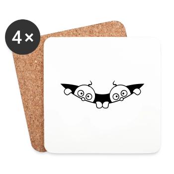 Comic Twins Peeking Out Belly 2 Babies Pregnant - Coasters (set of 4) - white - Front