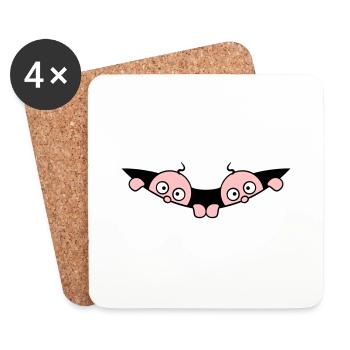 Comic Twins Peeking Out Belly 2 Babies Pregnant - Coasters (set of 4) - white - Front