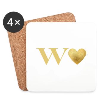 Buchstabe w Goldenes Herz - Untersetzer (4er-Set) - Weiß - Vorne