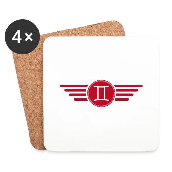 Signe du zodiaque Gémeaux, design exclusif de t-shirt - Dessous de verre (lot de 4) - blanc - Devant