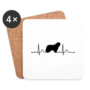rythme cardiaque du rythme cardiaque Lowland Sheepdog polonais - Dessous de verre (lot de 4) - blanc - Devant