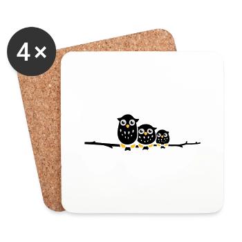 Three baby owls on a branch - Coasters (set of 4) - white - Front