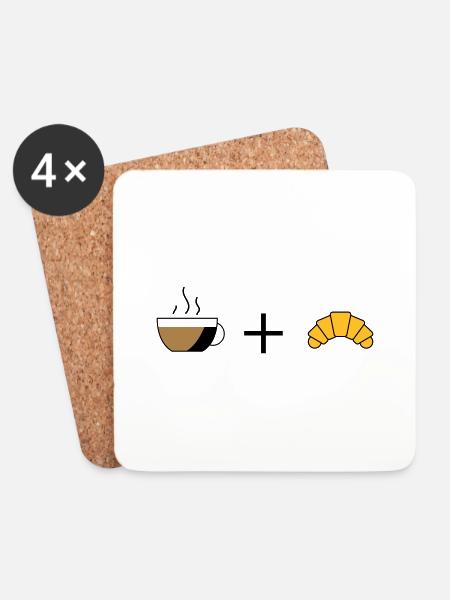 Kaffee und Croissant - Untersetzer (4er-Set) - Weiß
