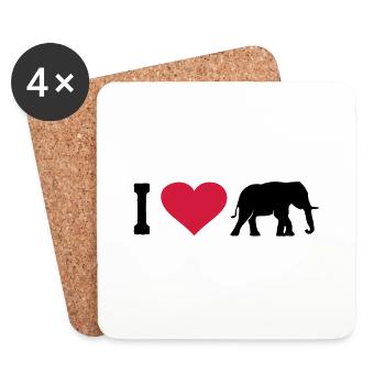 Elephant Love Elephant Animal Africa Safari Heart - Coasters (set of 4) - white - Front