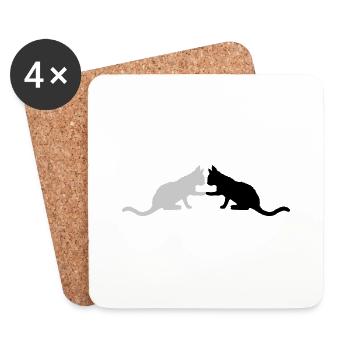 2 süße Katzen Silhouette - Untersetzer (4er-Set) - Weiß - Vorne