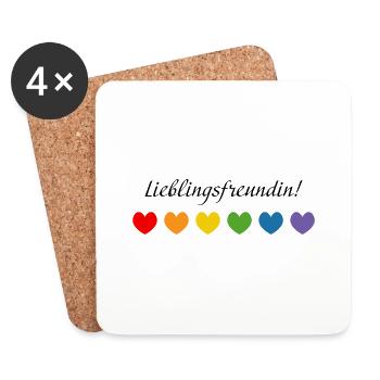 Regenbogenherzchen Lieblingsfreundin - Untersetzer (4er-Set) - Weiß - Vorne