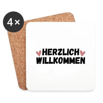 Herzlich Willkommen Herz Liebe - Untersetzer (4er-Set) - Weiß - Vorne