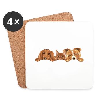 Peeking cute ginger cat and two dogs - Coasters (set of 4) - white - Front