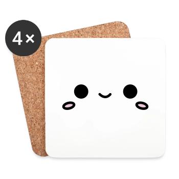 Kawaii Face: Cute Eyes & Smile Design - Coasters (set of 4) - white - Front