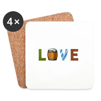 Festlicher LOVE Schriftzug mit BIERFASS Ofest - Untersetzer (4er-Set) - Weiß - Vorne