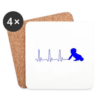 ECG COEUR EN LIGNE bleu ENFANT - Dessous de verre (lot de 4) - blanc - Devant