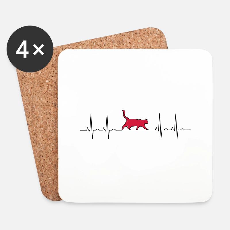 EKG Katze - Untersetzer (4er-Set) - Weiß
