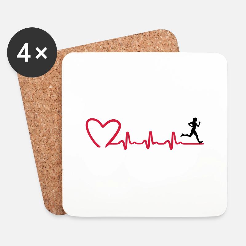 Laufende Frau und EKG Herzfrequenz, Laufen - Untersetzer (4er-Set) - Weiß