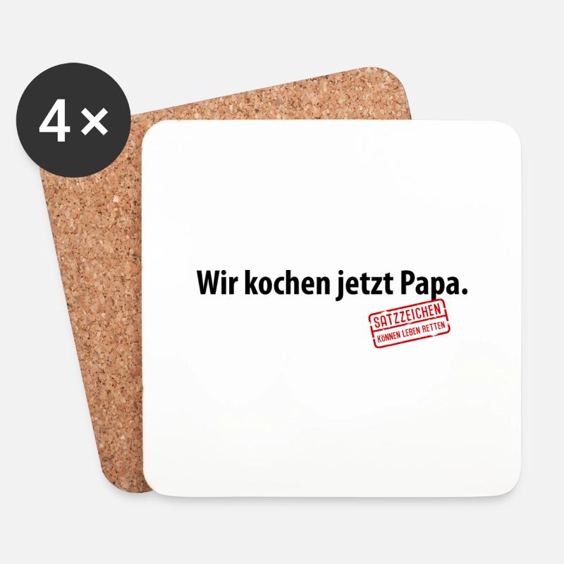 Wir kochen jetzt Papa Satzzeichen Komma Leben Vati - Untersetzer (4er-Set) - Weiß