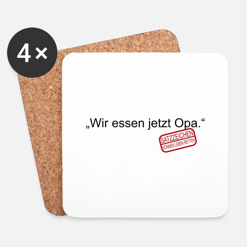 Wir essen jetzt Opa Satzzeichen Leben retten Komma - Untersetzer (4er-Set) - Weiß