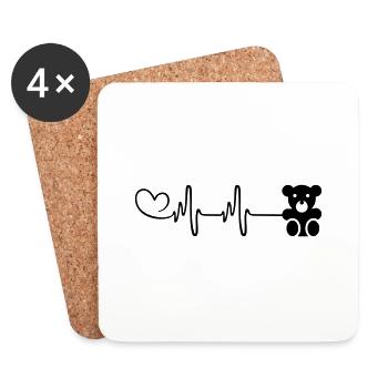 Teddy Bear Bear Pulse Heart - Coasters (set of 4) - white - Front