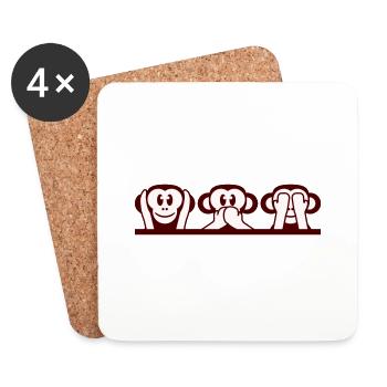 3 Wise Monkeys Hear Nothing Say See Monkey Fun - Coasters (set of 4) - white - Front