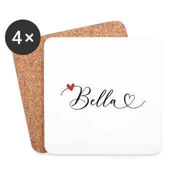 Bella Name Vorname Kalligrafieherz - Untersetzer (4er-Set) - Weiß - Vorne