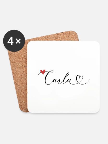 Carla Surname First name Calligraphy Heart - Coasters (set of 4) - white