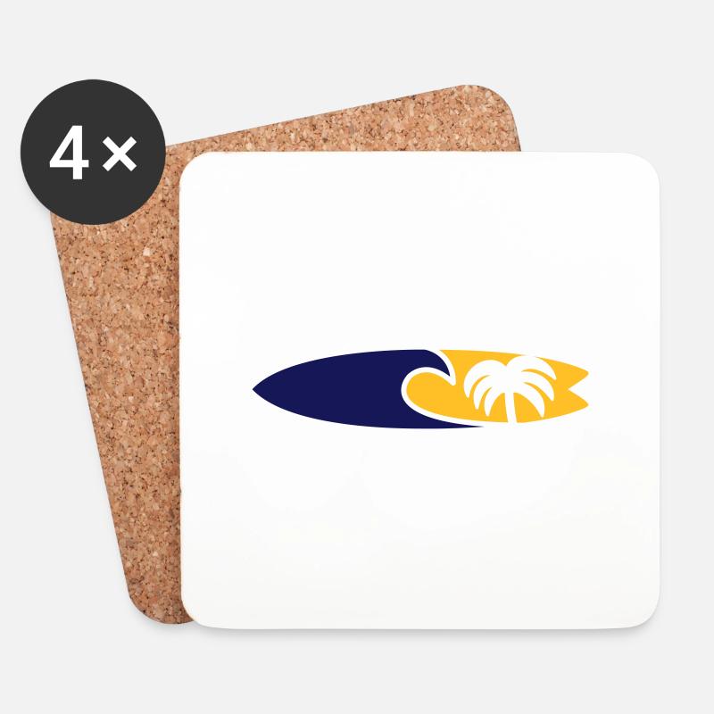 Surfboard Welle Palme - Untersetzer (4er-Set) - Weiß