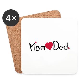 Maman coeur papa txt et coeurs rouges - Dessous de verre (lot de 4) - blanc - Devant