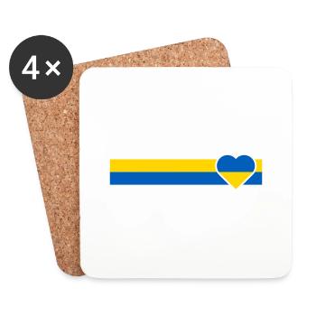 Ukraine ruban bleu-jaune avec cœur - Dessous de verre (lot de 4) - blanc - Devant