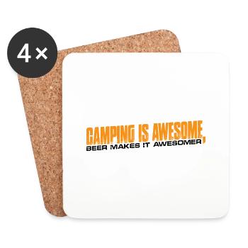 Camping is awesome, beer makes it awesomer 4 - Coasters (set of 4) - white - Front