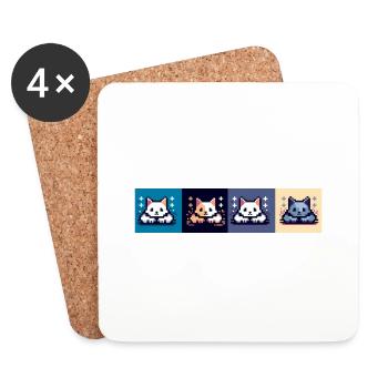 Attaque de chat - Dessous de verre (lot de 4) - blanc - Devant