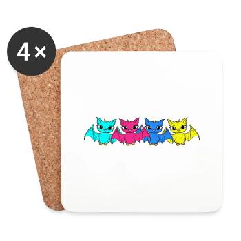 Années 80 Chauve-souris rétro des années 90 Chauves-souris d’Halloween - Dessous de verre (lot de 4) - blanc - Devant