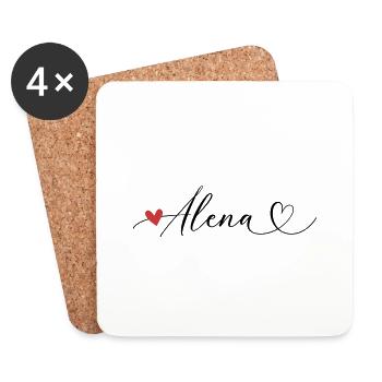 Alena Nom Prénom Calligraphie coeur - Dessous de verre (lot de 4) - blanc - Devant