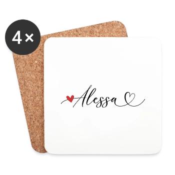 Alessa Nom Prénom Calligraphie coeur - Dessous de verre (lot de 4) - blanc - Devant