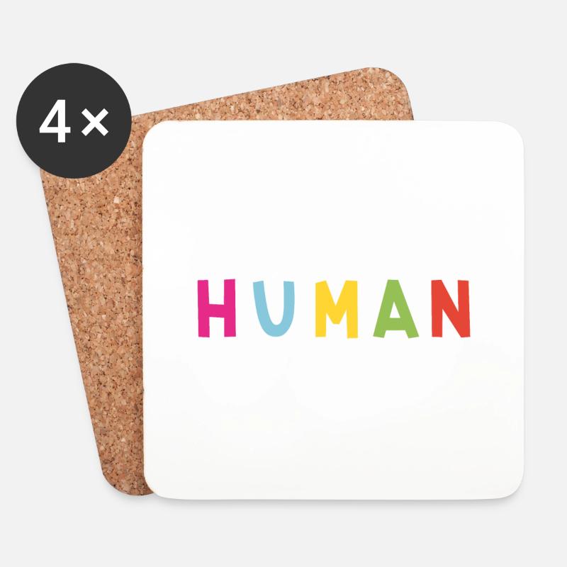 Fröhlicher Aufdruck Human - Untersetzer (4er-Set) - Weiß