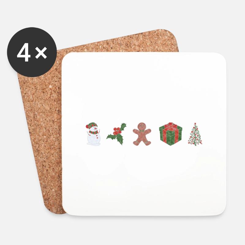 Boho Line Art Design, Serie „Xmas“ - Untersetzer (4er-Set) - Weiß