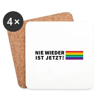 Nie wieder ist jetzt! Schriftzug Pride Flagge - Untersetzer (4er-Set) - Weiß - Vorne