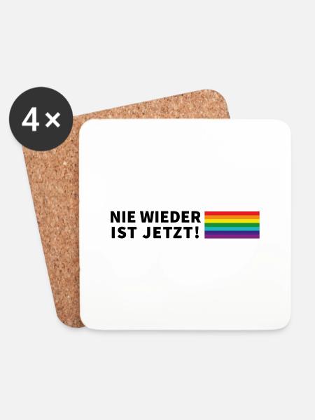 Nie wieder ist jetzt! Schriftzug Pride Flagge - Untersetzer (4er-Set) - Weiß