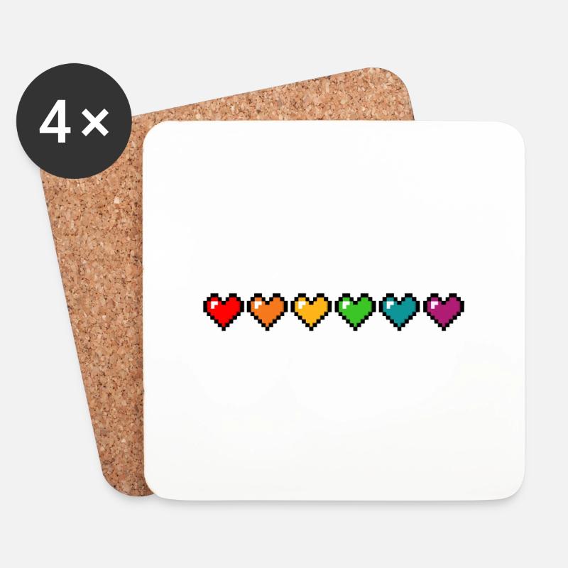 Pride Pixel Hearts - Untersetzer (4er-Set) - Weiß
