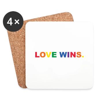 love wins - Regenbogen Schriftzug - Untersetzer (4er-Set) - Weiß - Vorne