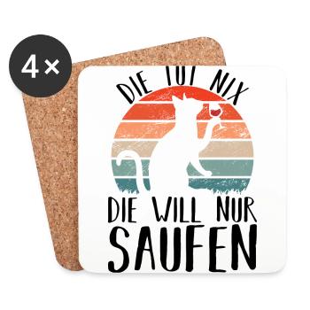 Saufen katze Wein Alkohol Party - Untersetzer (4er-Set) - Weiß - Vorne