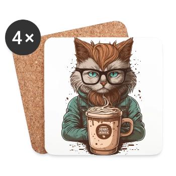 Latte Loving Cat - Coasters (set of 4) - white - Front