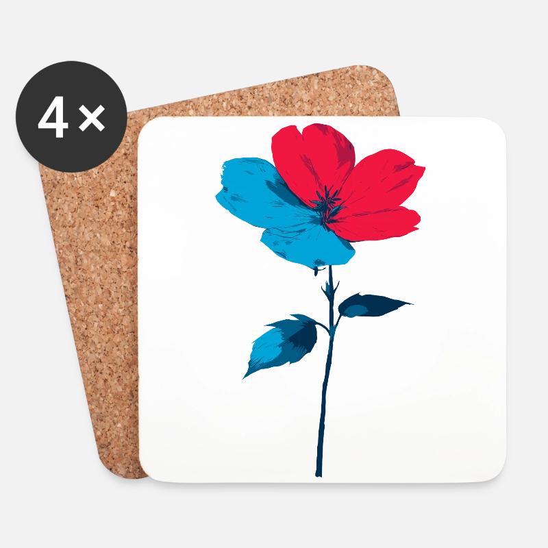 Blue Red Flower - Coasters (set of 4) - white