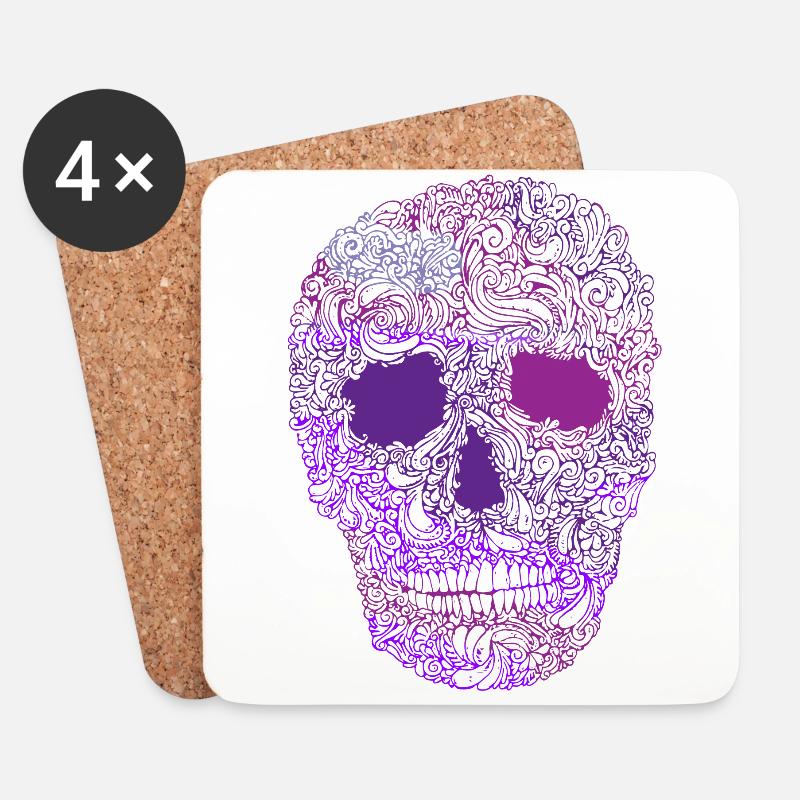 Aufwändige-Skull-in-Lila - Untersetzer (4er-Set) - Weiß