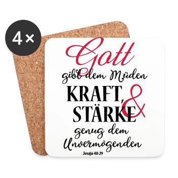 Gott gibt dem Müden Kraft - Jesaja 40:29 - Untersetzer (4er-Set) - Weiß - Vorne