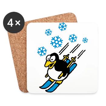 pinguin_ski_022011_d_3c - Untersetzer (4er-Set) - Weiß - Vorne
