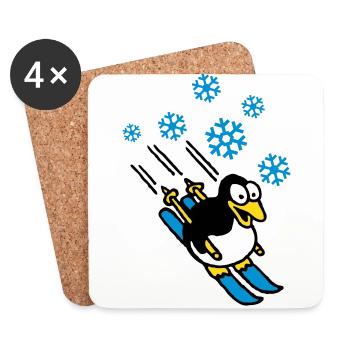 pinguin_ski_022011_h_3c - Untersetzer (4er-Set) - Weiß - Vorne