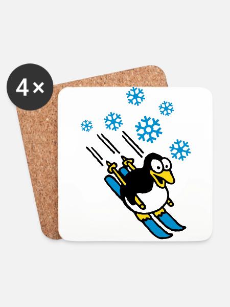 pinguin_ski_022011_h_3c - Coasters (set of 4) - white